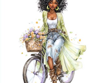 Black Girl Clipart: Stylish Woman Art, Digital Stickers (JPG Digital Download)