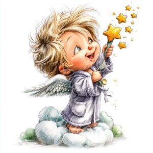 Cute Angel Baby Clipart JPG Digital Download for Wall Art Greeting Cards Scrapbooking Projects Instant Printable File Junk Journal Stickers