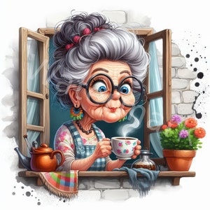 Lustige alte Damen Clipart, 12 JPG, Oma Clipart, Menschen Clipart, Frauen Grafiken, Junk-Journal, digitale Papiermodelle, digitaler Download