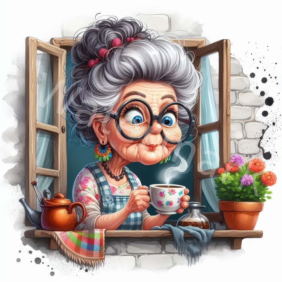 Funny Old Ladies Clipart, 12 JPG, Grandma Clipart, People Clipart, Women Graphics, Junk Journal, Digital Paper Crafts, Digital Download