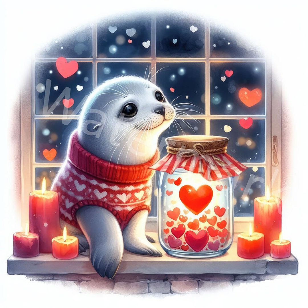 Valentine's Day Clipart, 12 JPG, Digital Download, Seal in Love, Junk ...