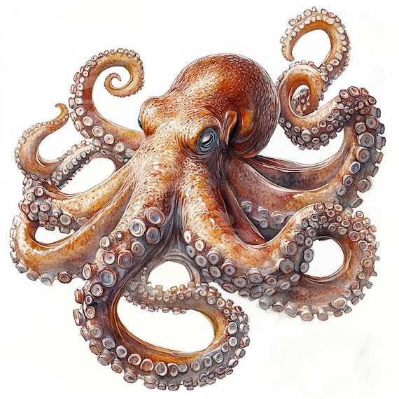 油絵 たこ 水彩タコのクリップアート：頭足動物アート、スクラップブッキング