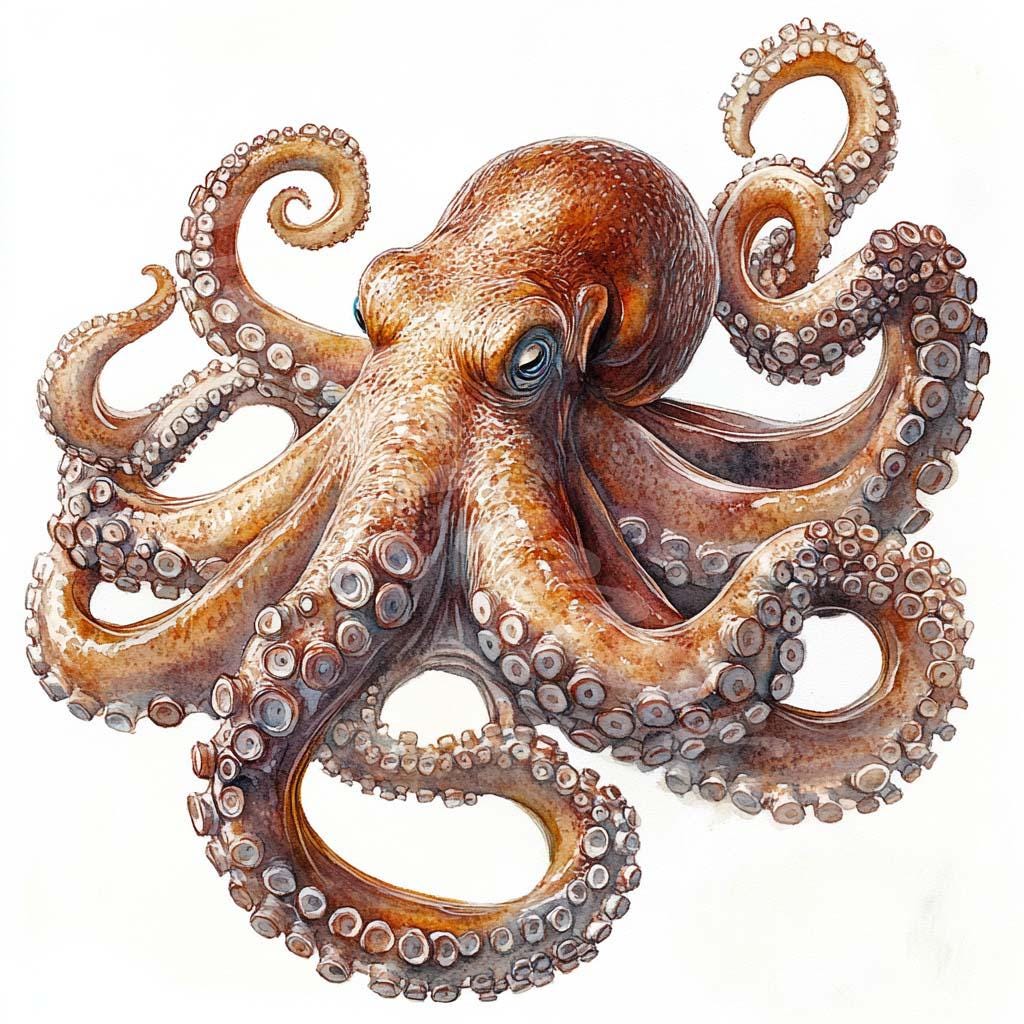 水彩タコのクリップアート：頭足動物アート、スクラップブッキング