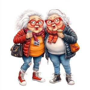 Funny Grandmas Clipart Digital Files Printable Retro Graphics Perky Seniors Illustrations Funny Characters For Scrapbooking Projects 12 PNG