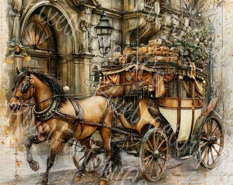 Victorian Christmas Clipart Vintage Holiday Village Scrapbook Junk Journal Cards Digital Download