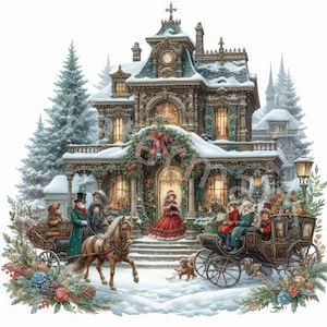 Imágenes prediseñadas de paisaje navideño, 11 JPG, Navidad vintage, imágenes prediseñadas de acuarela, diario basura, manualidades de papel, imágenes prediseñadas para hacer tarjetas, descarga digital