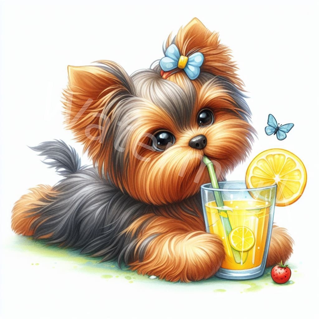 Yorkshire Terrier dog clipart, 11 jpg, digital download, children's illustrations, stylized dog, wall clipart, card making, junk journal