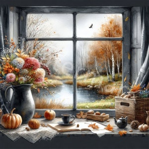 Watercolor Autumn Window Clipart: Fall Landscape (digital Download) - Etsy