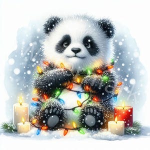 Clipart de panda de Natal, 12 JPG, download digital, animais de Natal, álbuns de recortes, artesanato em papel, diário de lixo, criação de cartões e convites