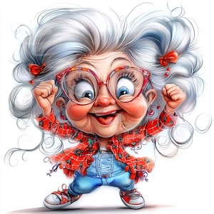 Tanzende Oma Clipart 12JPG Aquarell alte Dame verrückte Frau Junk Journal Digitales Papier Handwerk Aufkleber Karten Digitaler Download Scrapbooking