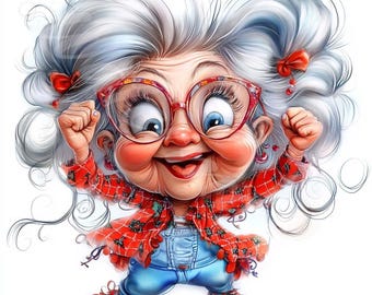 Dancing Grandma Watercolor Clipart: 12 JPG Images (Digital Download)