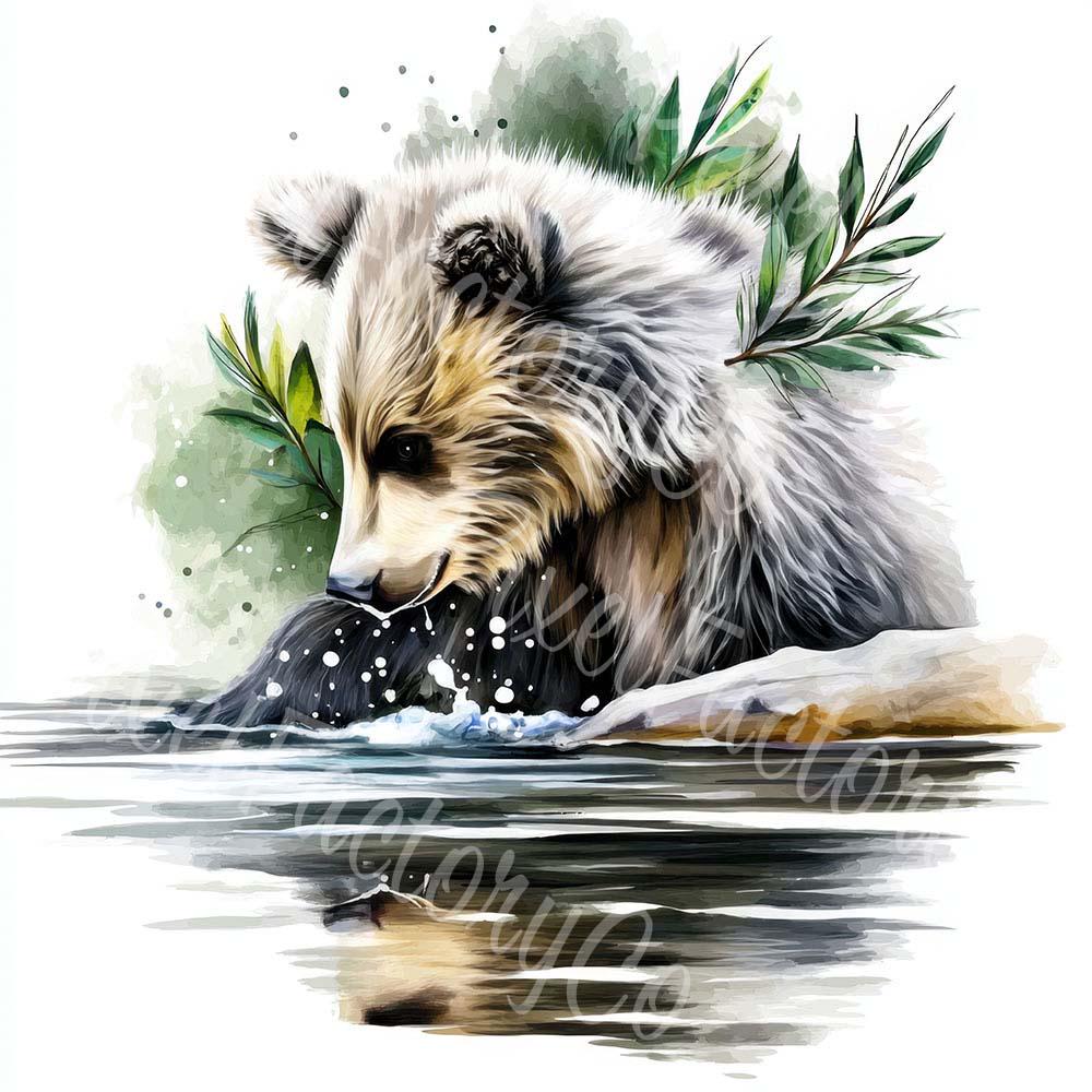 水彩クマのクリップアートバンドル：森の動物イラスト（JPGデジタル