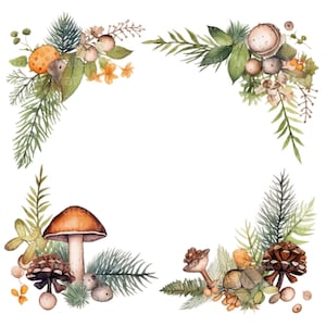 Paddestoelen bos frame clipart, 11 JPG, digitaal papier ambacht, grenslijst clipart, maken van clipart, uitnodigingen maken, digitale download