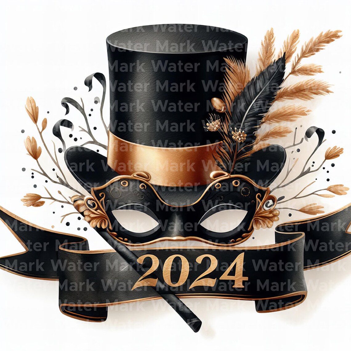New Year 2024 Clipart, 12 JPG, Digital Download, New Year's Eve Clipart, Digital Paper Crafts