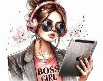 Boss Girl Clipart: Watercolor People Illustrations (Digital Download)