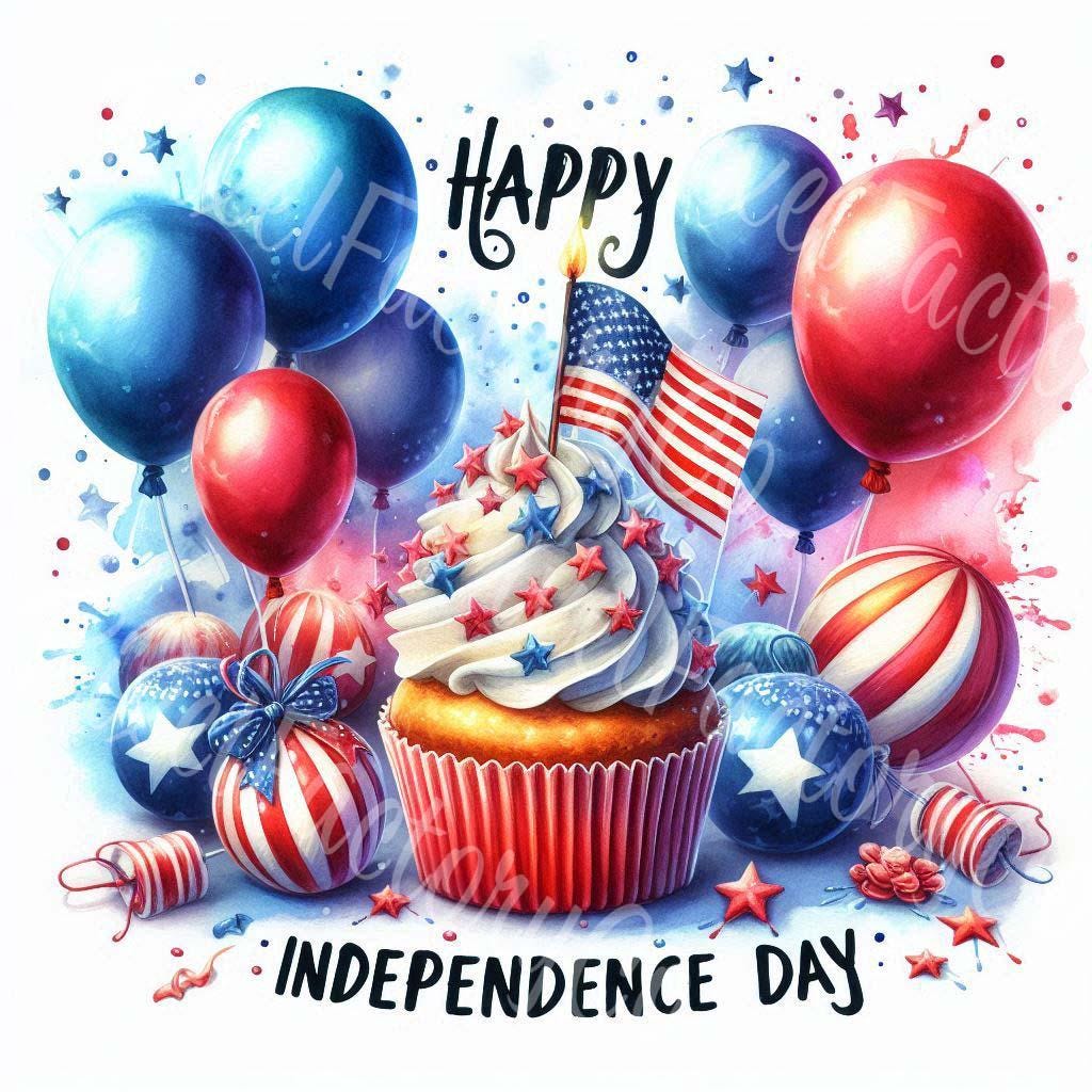 Fourth of July Clipart: Patriotic Cupcakes & Balloons (digital Download ...