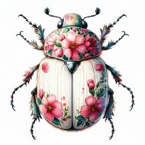 Clipart de besouro, 12 JPG, download digital, insetos estilizados, besouros de flores, criação de clipart de cartão, diário de lixo, artesanato em papel digital