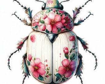Clipart de besouro em aquarela: gráficos florais de insetos (download digital)