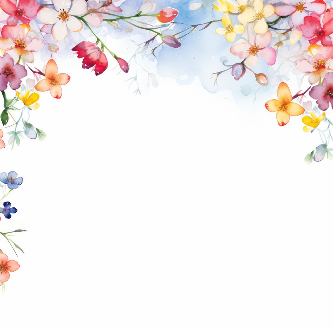 Watercolor Spring Flower Border Clipart: Floral Frame Designs (digital ...