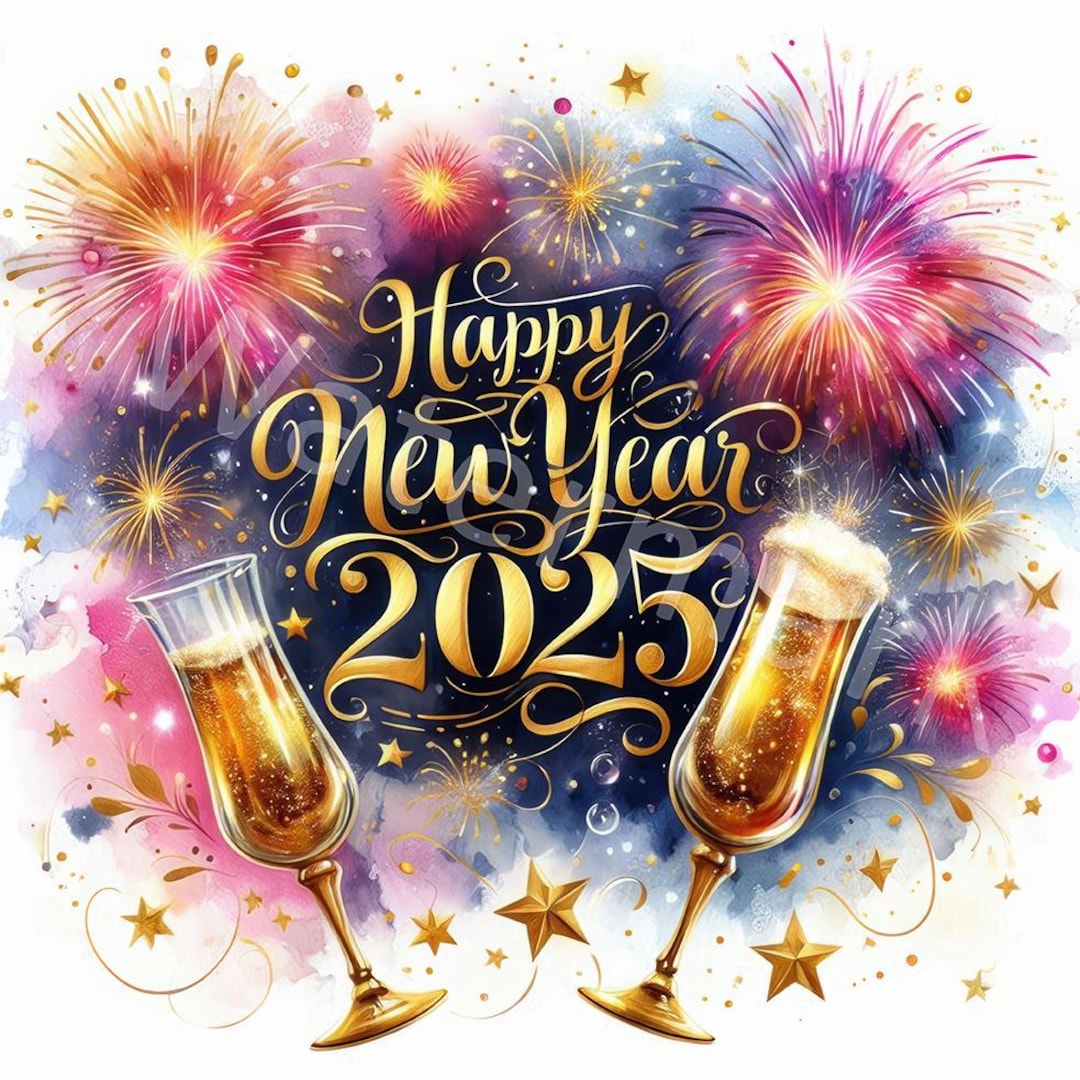 Gelukkig nieuwjaar 2025 clipart, 12 jpg, digitale download, nieuwjaarswensen, oudejaarsavond