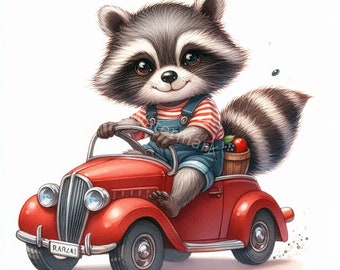 Clipart de mapache en acuarela: Ilustración animal estilizada (Descarga digital)