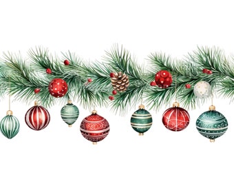 Christmas borders watercolor Clipart, 10 JPG, digital paper craft, christmas garlands clipart, card making clipart, digital download, decor