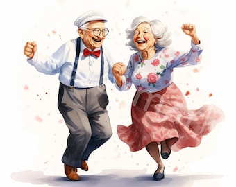 Grandma and Grandpa Watercolor Clipart: Scrapbook & Planner Graphics (Digital Download)
