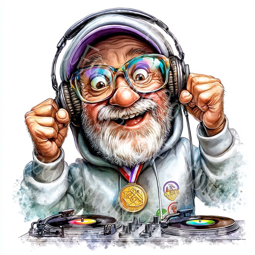 Clipartbundel grappige rap-opa: hiphop oude man digitale kunst  (JPG-bestanden), image size:1024x1024