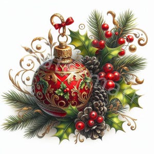 Décoration de Noël avec boule de Noël clipart, 12 JPG, décorations de Noël, journal indésirable, travaux manuels en papier, scrapbooking, art mural, téléchargement numérique