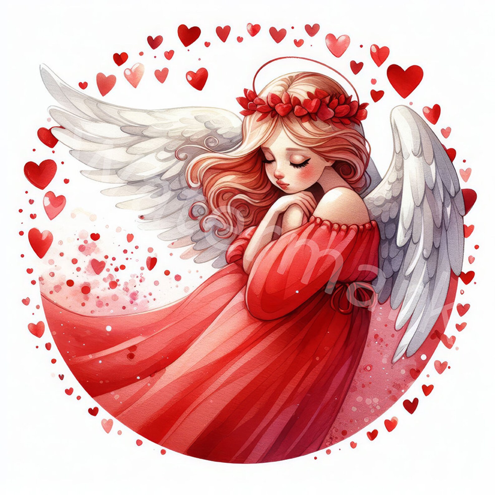 Watercolor Valentine Angel Clipart: Love Hearts (digital Download) - Etsy