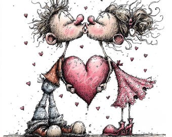 Valentine Heart Clipart, Love Characters JPG, Digital Download For Cards, Scrapbooking, Crafts, 14 JPG