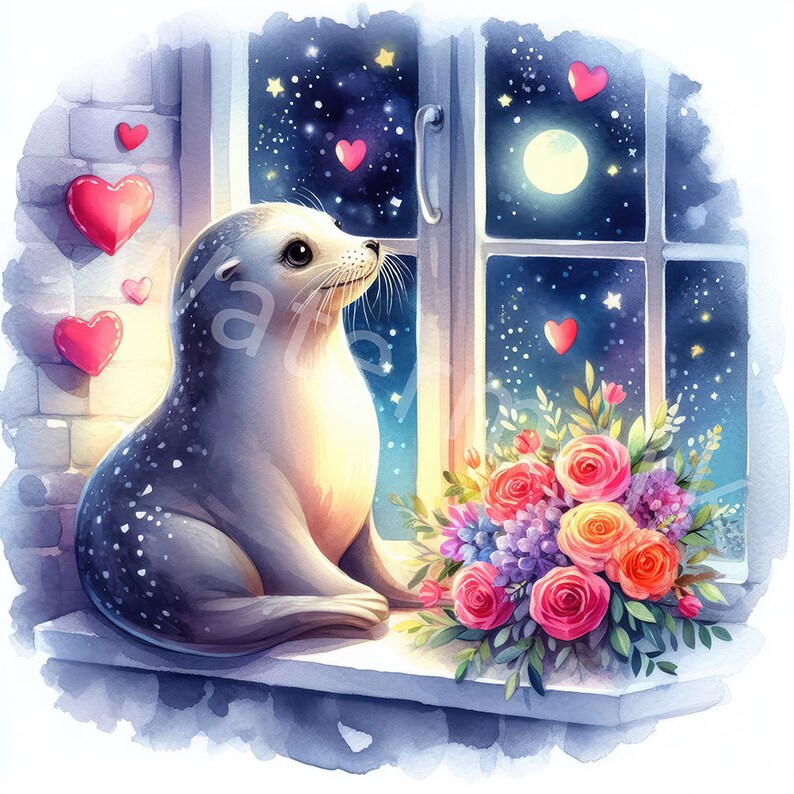 Valentine's Day Clipart, 12 JPG, Digital Download, Seal in Love, Junk ...