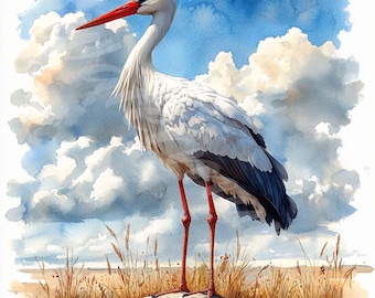 水彩コウノトリのクリップアート：鳥のイラスト、デジタルペーパー
