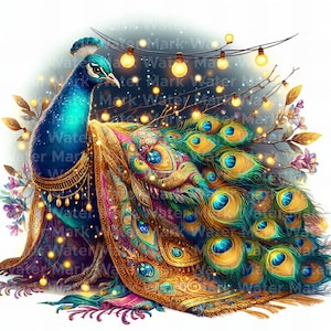 Clipart paon de Noël, 13 JPG, téléchargement numérique, clipart aquarelle, journal indésirable, créations numériques en papier, fabrication de cartes, art mural, découpage