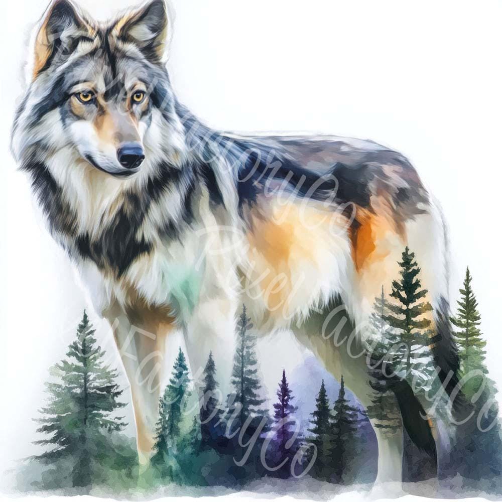 Watercolor Wolf Clipart: Forest Animal Illustration (digital Download ...