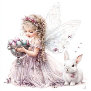 Easter Fairy Clipart Cute Spring Elf With Bunny Pastel Eggs Fantasy Art ...