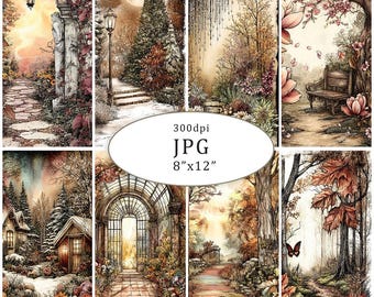 Vintage Botanical Garden Background Papers Digital Download For Junk Journals Scrapbooking Printable Collection 18JPG