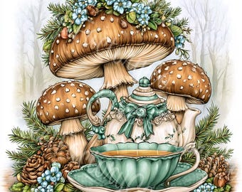 Fantasy Mushroom Clipart Watercolor Woodland Flowers Digital Download Junk Journal Scrapbook Crafts