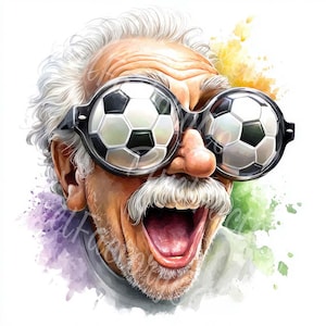 Pacote de clipart de fã de esportes louco e antigo, avô engraçado, 18 imagens JPG para artesanato, cartões, adesivos, pôsteres, arte para impressão, adesivos para uso comercial grátis