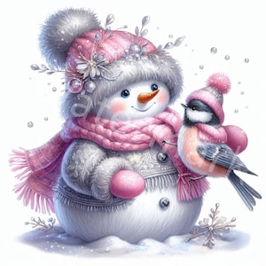 Bonhomme de neige de Noël avec des cliparts oiseau, 12 JPG, téléchargement numérique, fabrication de cartes, décorations de Noël, scrapbooking, journal indésirable, créations en papier