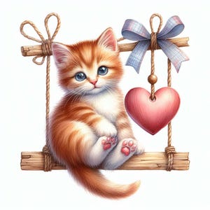 Clipart chat Saint Valentin, téléchargement numérique, ballons, coeur, amour des vacances, journal indésirable, albums de coupures, fabrication de cartes, créations numériques en papier 12 JPG