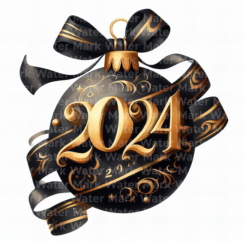 New Year 2024 Clipart, 12 JPG, Digital Download, New Year's Eve Clipart