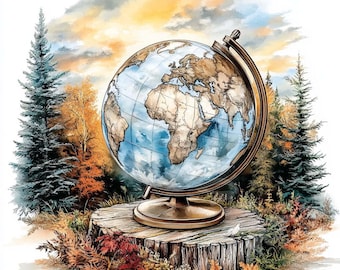 Clipart globe aquarelle : graphiques de carte du monde pour les journaux indésirables (téléchargement numérique, 12 JPG)