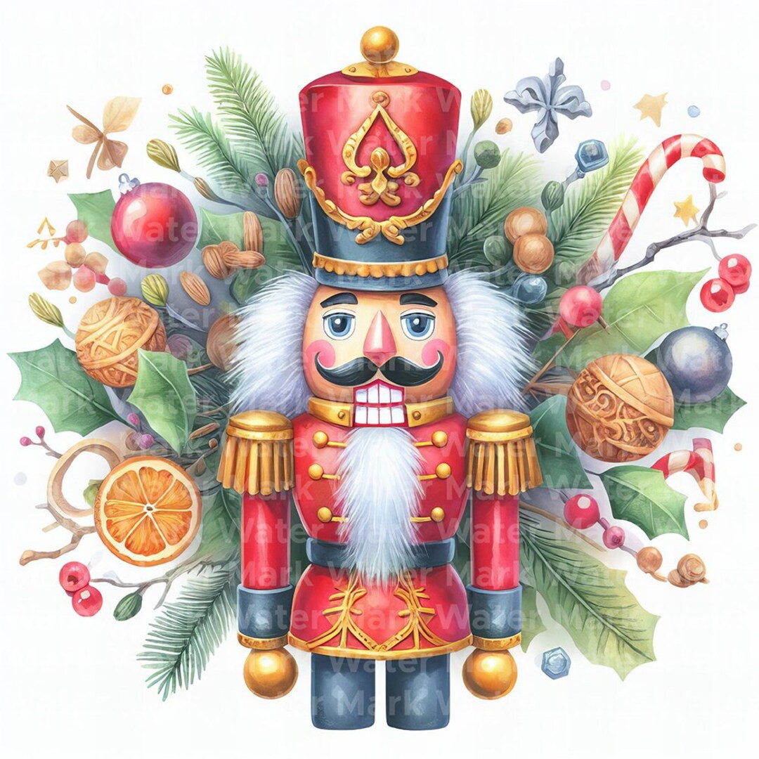 Christmas Nutcracker Clipart, 12 JPG, Digital Download, Watercolor