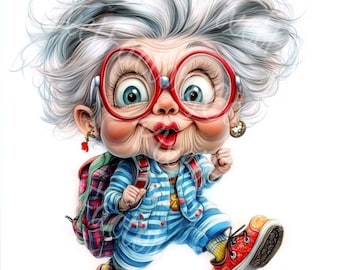 Funny Grandma Character Clipart Set Digital Download Printable Cards Stickers Posters Gifts Design 13JPG