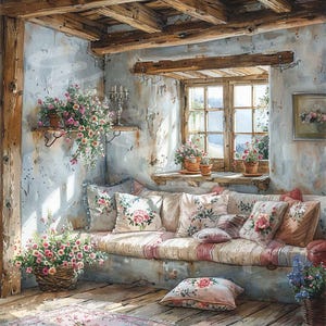 Country Cottage Clipart Quartos de chalé antigos Downloads digitais vintage Álbuns de recortes Diário de lixo Convites Cartões Adesivos Artesanato em papel 12 JPG