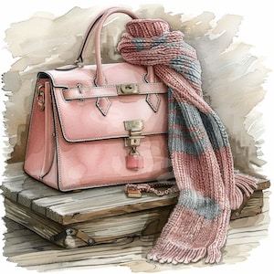Sac à main rose femme Clipart sac à main mode femmes artisanat en papier autocollants Scrapbooking fabrication de cartes Junk Journal 12 JPG téléchargement numérique