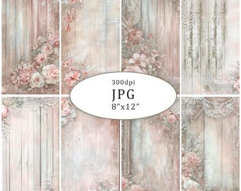 Shabby Chic Junk Journal Papers Pink Lace Wood Background Digital Download Scrapbooking Collage 20JPG