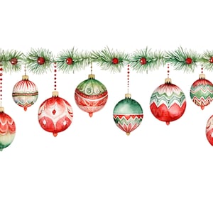 Watercolor Christmas Borders Clipart: Garland Designs (Digital Download) image 5