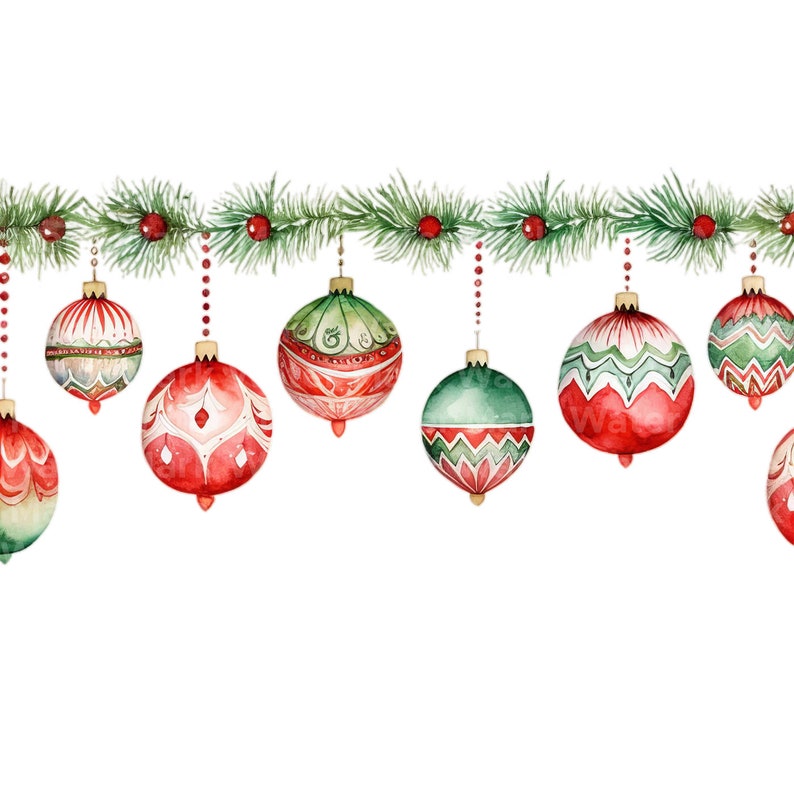Watercolor Christmas Borders Clipart: Garland Designs (Digital Download) image 5